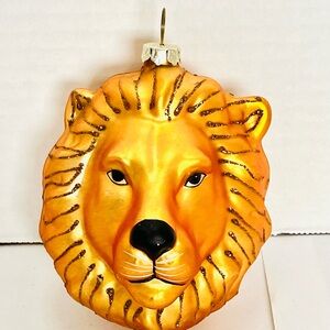 Lion Head Blown Glass Christmas Ornament Unsigned No Box 5in Minor Wear